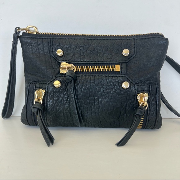 BOTKIER Logan Convertible Wristlet Black Pebbled Leather Shoulder Bag Crossbody - Picture 3 of 16